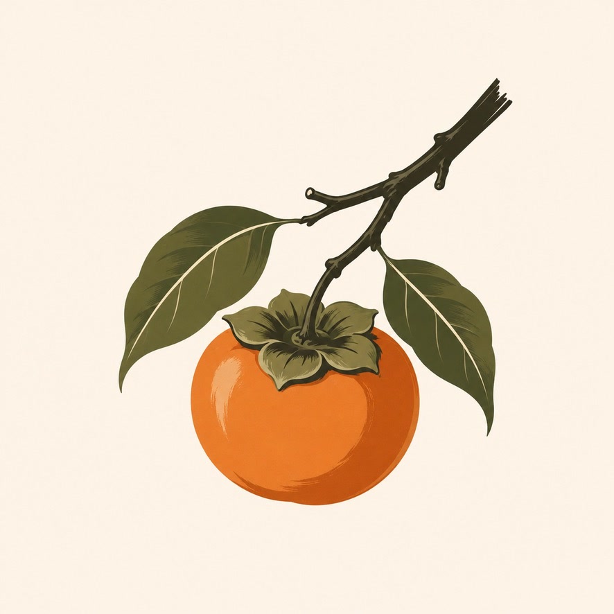 Low Hanging Fruit cover art: an illustrated persimmon hanging from a branch