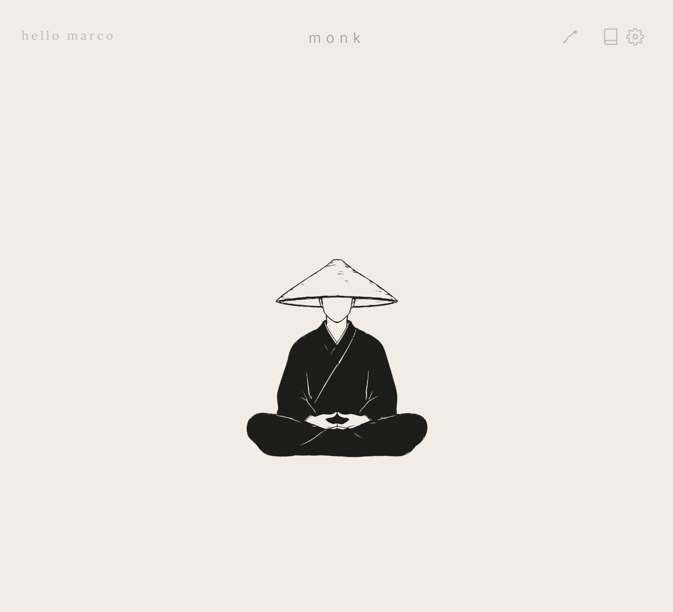 Monk home screen with a meditating monk illustration